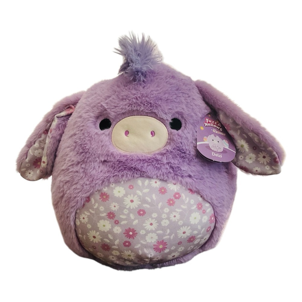 Spring Squishmallow Purple Plush Toy with Floral Accents